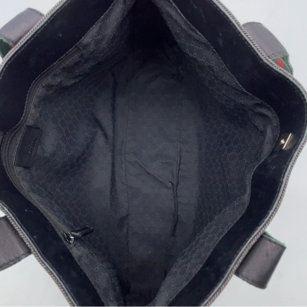 💯Gucci Black Denim Tote with Red and Green Straps Sherry Line EUC - Picture 11 of 13